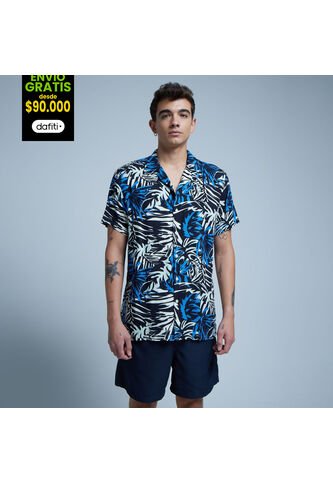 Camisa Para Hombre Manga Corta Sin Bolsillo Color Azul  Marca Ostu #60010655 Ostu
