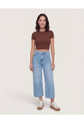 Camiseta Para Mujer Crop Top Manga Corta Color Café Marca Ostu #40098218