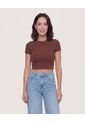 Camiseta  Para Mujer Crop Top Manga Corta Color Café Marca Ostu #40098218 de Ostu