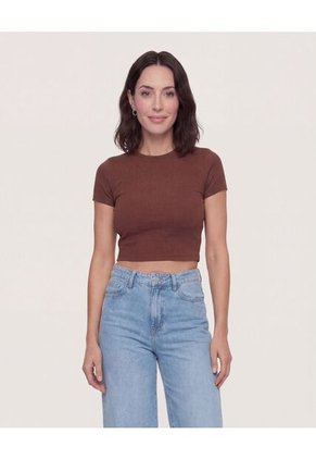 Camiseta Para Mujer Crop Top Manga Corta Color Café Marca Ostu #40098218