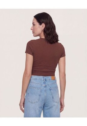 Camiseta Para Mujer Crop Top Manga Corta Color Café Marca Ostu #40098218