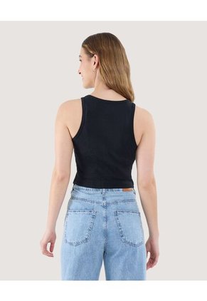 Camiseta Para Mujer Crop Top Manga Sisa Color Negro Marca Ostu #40092240