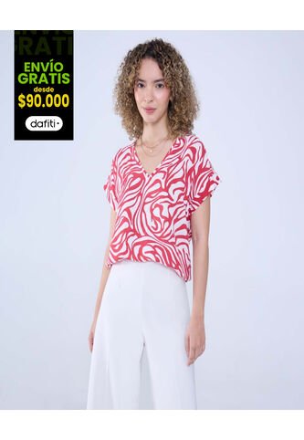 Blusa Para Mujer Manga Corta Color Rojo Marca Ostu #40121064 Ostu