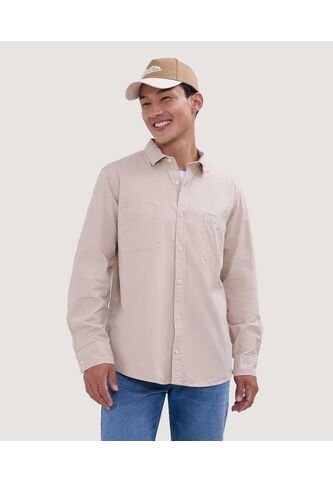 Camisa Para Hombre Manga Larga Con Bolsillo Color Beige Marca Ostu #60010680 Ostu