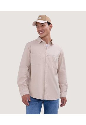 Camisa Para Hombre Manga Larga Con Bolsillo Color Beige Marca Ostu #60010680