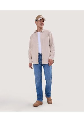 Camisa Para Hombre Manga Larga Con Bolsillo Color Beige Marca Ostu #60010680