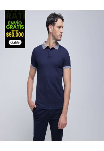 Polo Para Hombre Cuello Tejido Sin Bolsillo Color Azul  Marca Ostu #60110616 Ostu