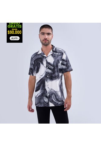 Camisa Para Hombre Manga Corta Sin Bolsillo Color Negro Marca Ostu #60010738 Ostu