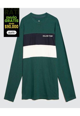 Camiseta Para Hombre Manga Larga Color Verde Oscuro Marca Ostu #60091401 Ostu