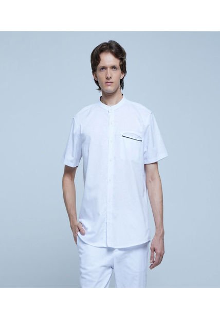 Camisa Para Hombre Manga Corta Con Bolsillo Color Blanco Marca Ostu #60010616