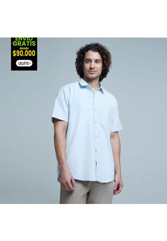 Camisa Para Hombre Manga Corta Con Bolsillo Color Azul  Marca Ostu #60010630 Ostu
