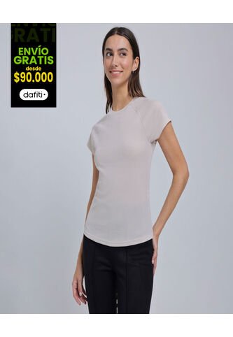 Camiseta Para Mujer Manga Corta Color Beige Marca Ostu #40092140 Ostu