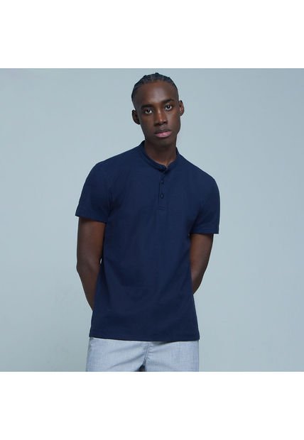 Polo Para Hombre Cuello Mao Sin Bolsillo Color Azul  Marca Ostu #60110568