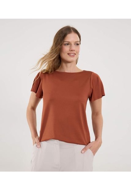 Camiseta Para Mujer Manga Corta Cuello Redondo Color Terracota Marca Ostu #40092567