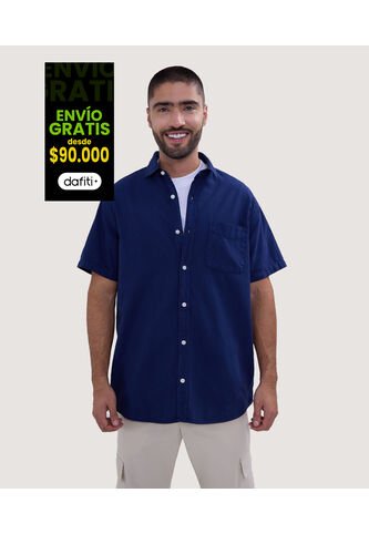 Camisa Para Hombre Manga Corta Con Bolsillo Color Azul  Marca Ostu #60010659 Ostu