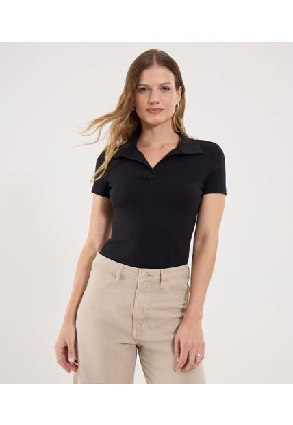 Camiseta Para Mujer Manga Corta Cuello V Color Negro Marca Ostu #40092527