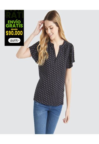 Blusa Para Mujer Manga Corta Color Negro Marca Ostu #40120689 Ostu