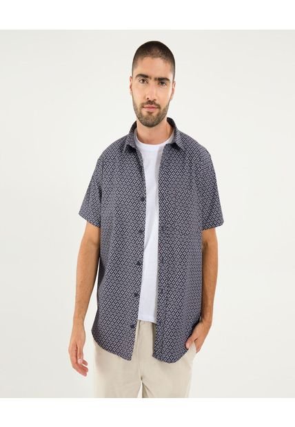 Camisa Para Hombre Manga Corta Con Bolsillo Cuello Casual M Color Azul Marca Ostu #60010822