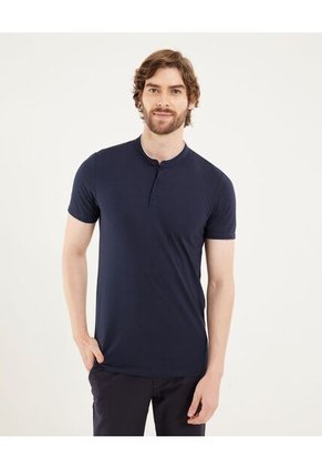 Polo Para Hombre Cuello Mao Sin Bolsillo Color Azul Marca Ostu #60110774