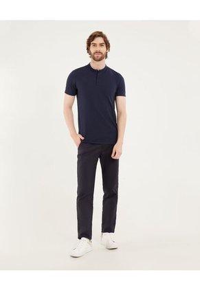 Polo Para Hombre Cuello Mao Sin Bolsillo Color Azul Marca Ostu #60110774