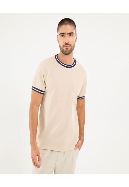 Camiseta Para Hombre Manga Corta Cuello Redondo Color Avena Marca Ostu #60091663