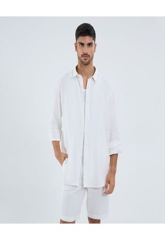 Camisa Para Hombre Manga Larga Sin Bolsillo Cuello Casual C Color Crema Marca Ostu #60010842 Ostu