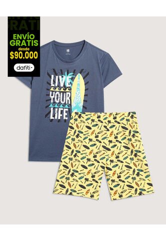 Pijama Para Niño M/C P/C Color Azul  Marca Ostu #80040089 Ostu