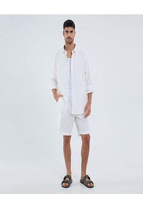 Camisa Para Hombre Manga Larga Sin Bolsillo Cuello Casual C Color Crema Marca Ostu #60010842