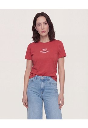 Camiseta  Para Mujer Manga Corta Cuello Redondo Color Terracota Marca Ostu #40092730