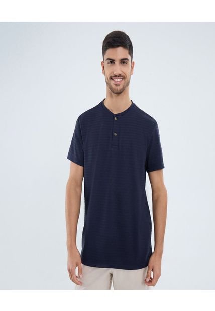 Camiseta Para Hombre Manga Corta Cuello Henley Color Azul Marca Ostu #60091668