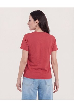 Camiseta  Para Mujer Manga Corta Cuello Redondo Color Terracota Marca Ostu #40092730