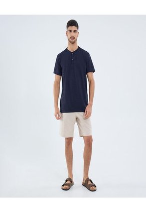 Camiseta Para Hombre Manga Corta Cuello Henley Color Azul Marca Ostu #60091668