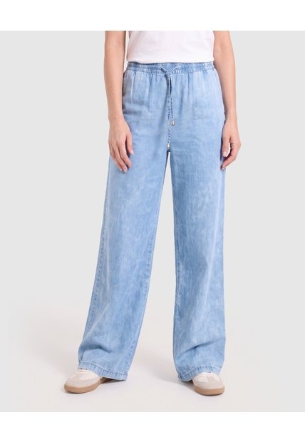 Jean Wide Leg Fluido  Para Mujer Azul Ostu