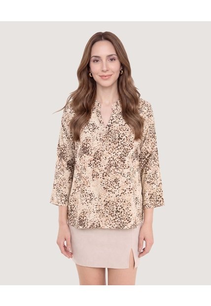 Blusa Basica Manga ¾  Para Mujer Café Ostu