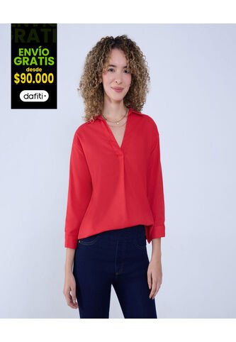 Camisa Para Mujer Manga 3/4 Color Rojo Marca Ostu #40010255 Ostu