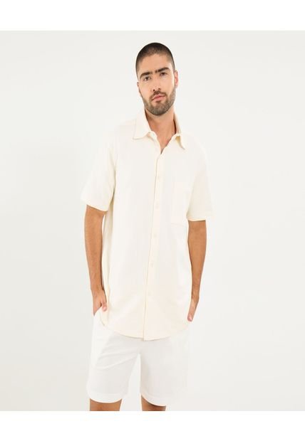 Camisa Para Hombre Manga Corta Con Bolsillo Cuello Casual C Color Crema Marca Ostu #60010803