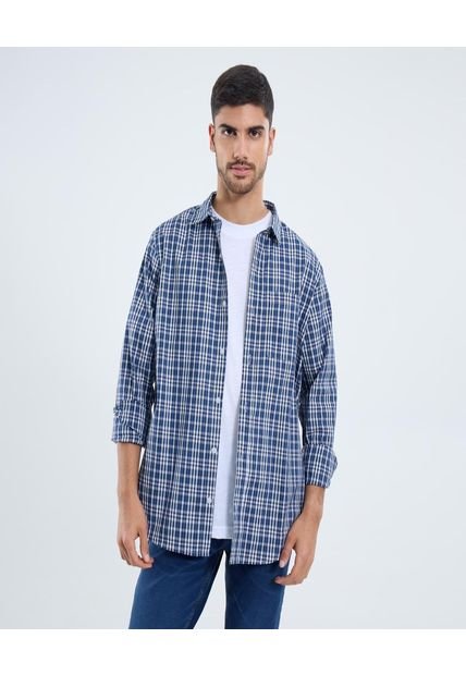 Camisa Para Hombre Manga Larga Con Bolsillo Cuello Casual M Color Azul Marca Ostu #60010826