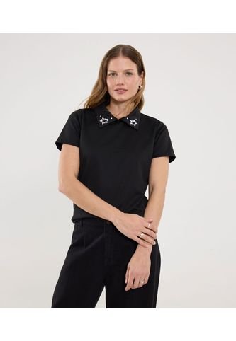 Polo Para Mujer Manga Corta Color Negro Marca Ostu #40110182 Ostu