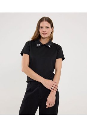 Polo Para Mujer Manga Corta Color Negro Marca Ostu #40110182