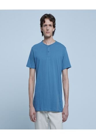 Camiseta Para Hombre Manga Corta Cuello Henley Color Indigo Marca Ostu #60091179 Ostu