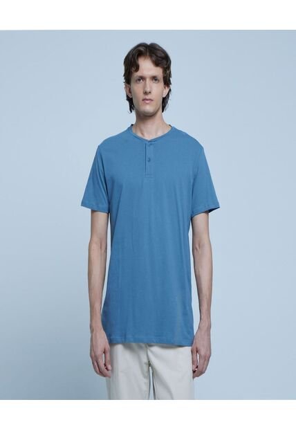 Camiseta Para Hombre Manga Corta Cuello Henley Color Indigo Marca Ostu #60091179