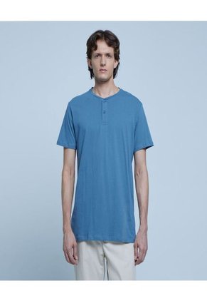 Camiseta Para Hombre Manga Corta Cuello Henley Color Indigo Marca Ostu #60091179