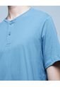 Camiseta Para Hombre Manga Corta Cuello Henley Color Indigo Marca Ostu #60091179 de Ostu