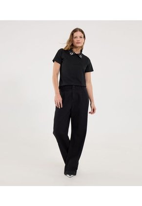 Polo Para Mujer Manga Corta Color Negro Marca Ostu #40110182