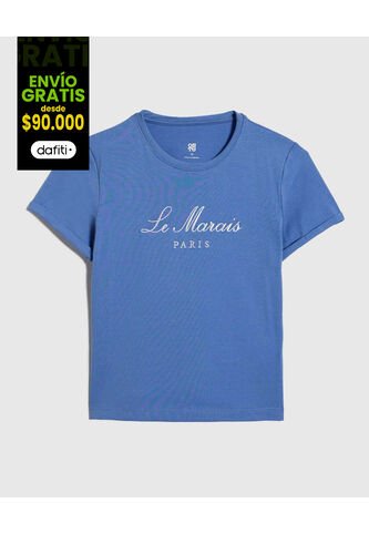 Camiseta Para Niña Manga Corta Color Azul  Marca Ostu #90090244 Ostu