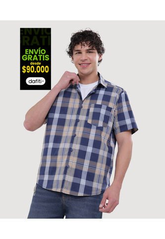Camisa Para Hombre Manga Corta Con Bolsillo Color Camel Marca Ostu #60010717 Ostu