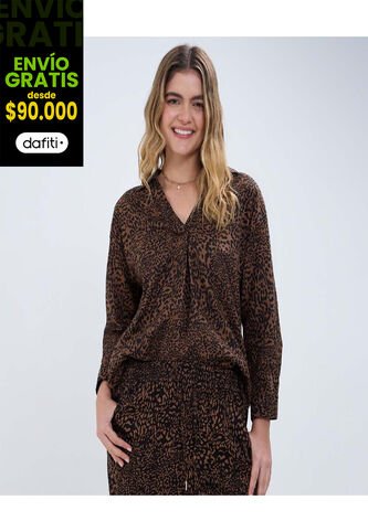 Camisa Para Mujer Manga 3/4 Color Café  Marca Ostu #40010257 Ostu