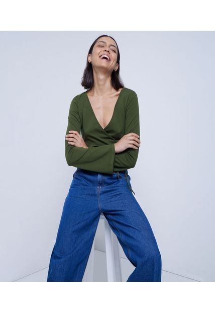 Crop Top Para Mujer Manga Larga Color Verde  Marca Ostu #40091764