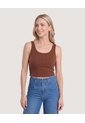 Camiseta Cropped En Rib Con Botones  Para Mujer Café Ostu de Ostu