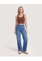 Camiseta Cropped En Rib Con Botones  Para Mujer Café Ostu de Ostu